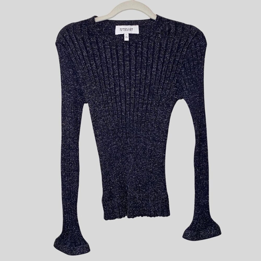 DEREK LAM IO CROSBY Blue Metallic Sweater Size S/P